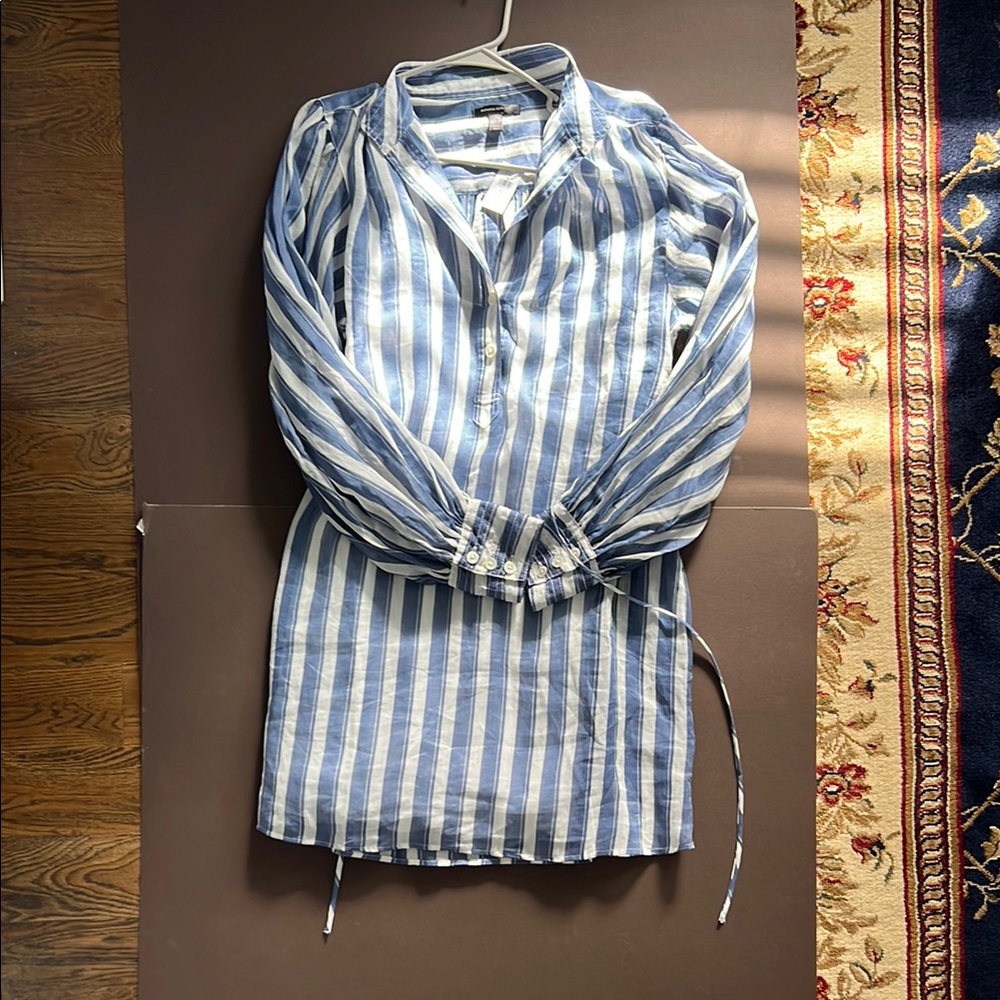 Banana Republic Blue and White Striped Shirt Dress size L tall